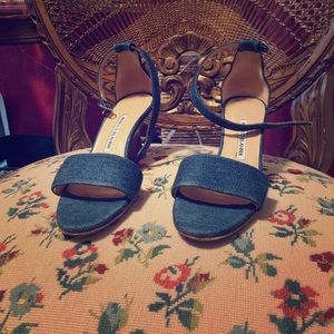37 1/2 Manolo Blahnik Denim Sandals